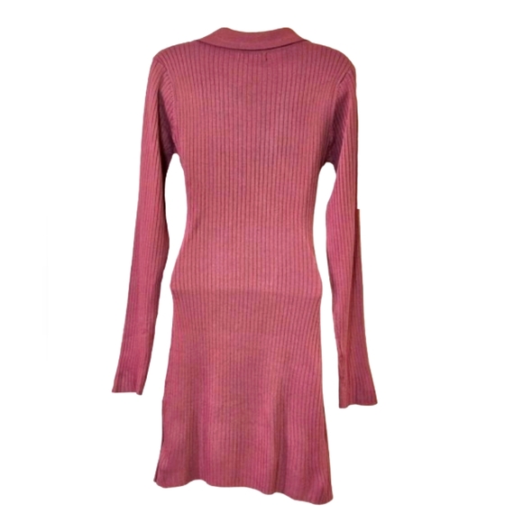 LOVE TREE Pink Mauve Ribbed, Collared Long Sleeve Dress, Size Large - Picture 2 of 16